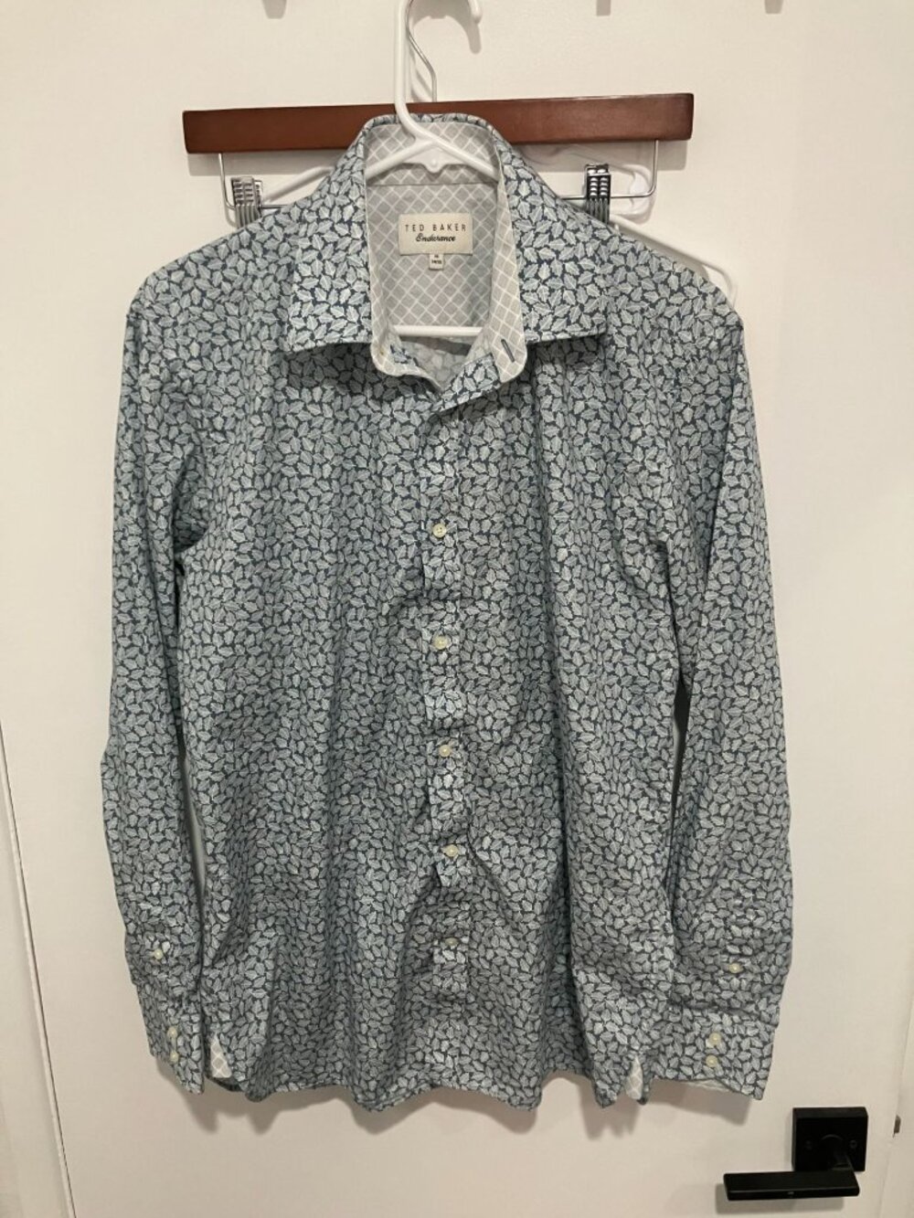 Ted Baker Endurance Men's 100% Cotton Leaf Patterned Dress Shirt, Blue, 16-34/35
